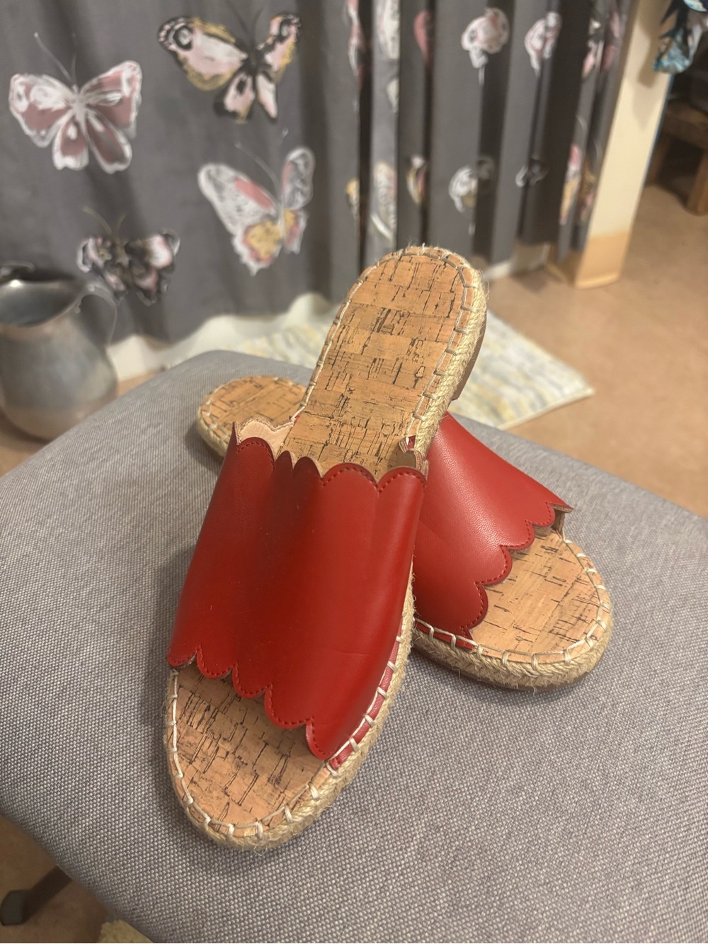 Red Scalloped Slide Sandals for Women